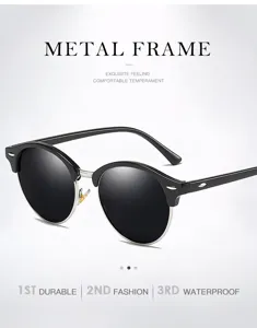 Close-up detail of stylish metal frame sunglasses with polarized lenses for daily wear.