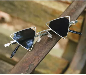 Steampunk Dreieck Metall Sonnenbrille fuer Damen und Herren, coole Retro Punk Brille.