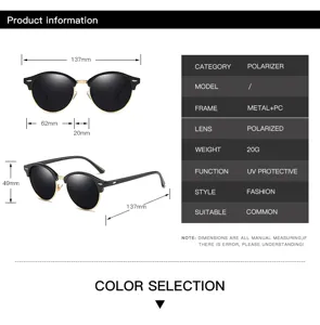 Polarized browline sunglasses for men and women with metal pc frame and UV protection lenses.