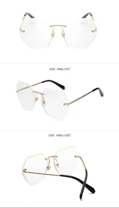 Gafas de sol de mujer sin montura poligonal con marco de metal dorado y lentes degradadas