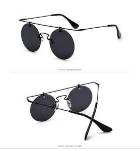 Lunettes de soleil rondes rétro avec monture en métal et verres relevables, style tendance.