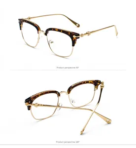 Metal frame optical glasses with tortoiseshell browline and chic exquisite cross engravings.