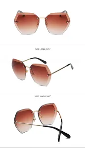 Gafas de sol degradadas sin montura para mujer con marco metálico poligonal y protección UV400.
