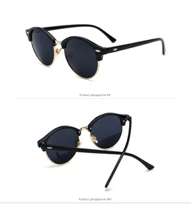 Classic half-frame round sunglasses with black and gold design for stylish daily wear.