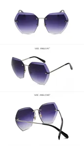 Gafas de sol sin montura degradadas con elegantes lentes poligonales y protección UV400.