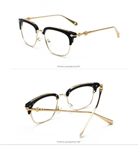 Metal optical glasses frame with vintage floral engravings, detailed multi-angle display.