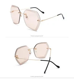 Mujer gafas de sol sin montura polígono degradado marco metal UV400 moda accesorios