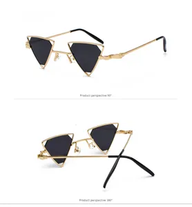 Steampunk Dreieck Sonnenbrille mit goldenem Metallrahmen und schwarzen Gläsern neu