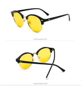 Classic half-frame sunglasses with yellow lenses, stylish retro design for men and women.