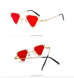 Steampunk rote Dreieck Sonnenbrille Metallrahmen schräge coole Brille im Detail