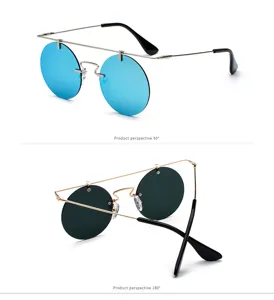 Lunettes de soleil rondes sans monture rétro pour hommes et femmes, monture légère et tendance.