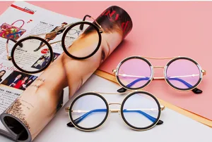 Gafas redondas vintage de metal con doble puente, montura retro moderna para hombre.