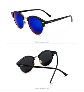Classic half-frame polarized sunglasses featuring blue and black lenses detail views.