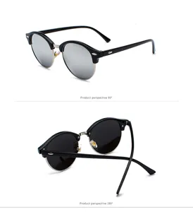 Classic semi-metal round sunglasses detail view showing multi-perspective design and metal frame.