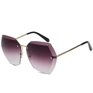 Gafas de sol de mujer sin montura poligonal con lentes degradadas y patillas de metal moda