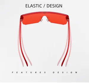 Lunettes de soleil sans monture rouges d'une seule pièce avec branches élastiques, tendance.