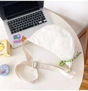 White nylon dumpling crossbody bag casual half moon shoulder bag for women daily commute chic design