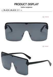 Vue détaillée de lunettes de soleil surdimensionnées monobloc noir style mode.