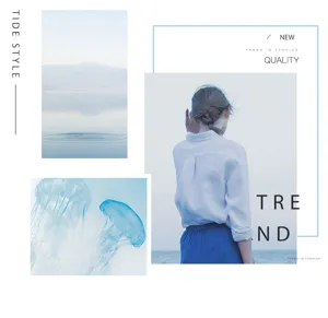 Fashion blue tone artistic collage mood board detail image with aesthetic design style.