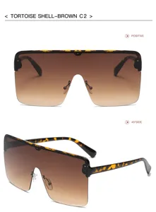 Vue détail des lunettes de soleil masque dégradé écaille, design sans monture élégant.