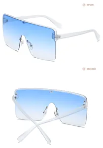 Grandes lunettes de soleil masque bleu degrade mode sansmonture carree pour femme homme