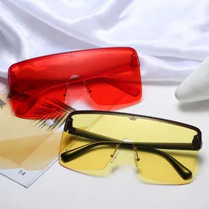 Lunettes de Soleil Monobloc Sans Monture Surdimensionnées pour Hommes Femmes Mode Lunettes de Soleil Carrées Bouclier Protection UV400 Monture en Métal PC AC