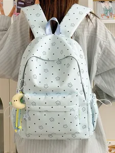 Cute star pattern nylon student backpack, large capacity sweet candy color school bag for girls