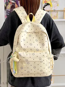 Cute candy color nylon student backpack with stars and dots, large capacity school bag.