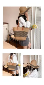 Fashion beach vacation woven striped color-blocking women tote bag commuting large capacity bag
