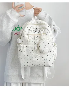 Sac à dos à pois mignon avec petite poche ronde, cartable scolaire pour étudiant.
