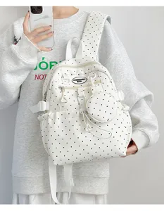 Sac à dos à pois mignon de style japonais pour l'école, les loisirs et le trajet quotidien.