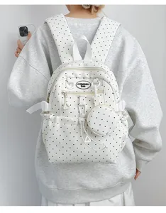 Sac à dos à pois mignon style japonais pour étudiant avec petit porte-monnaie quotidien.