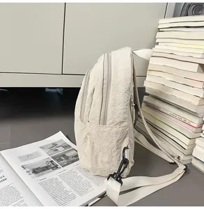 Sac à dos multifonctionnel en nylon beige style décontracté minimaliste quotidien