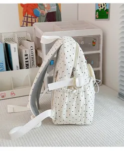 Sac à dos d'étudiant à pois noir et blanc style japonais cartable loisir quotidien