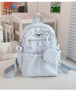 Sac à dos scolaire à pois bleu clair avec petite porte-monnaie, sac de cours mignon.