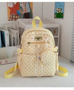 Sac à dos mignon à pois jaunes style japonais sac d'école étudiant décontracté pour usage