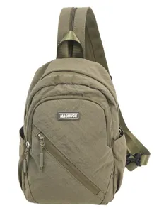Sac a bandouliere de poitrine en nylon unisexe sac de loisirs kaki style militaire