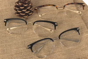 Metal half-rim optical glasses frames with detailed temple carvings for men and women.