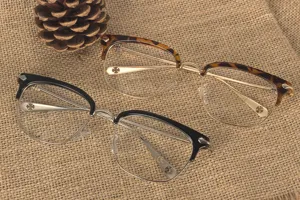 Retro half-frame metal optical glasses with exquisite carved details for daily wear.