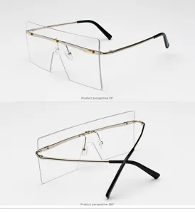 Gafas de sol de una pieza sin montura de moda con marco de metal y lentes transparentes.