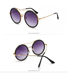 Gafas de sol redondas retro de metal con lentes degradadas y doble puente para hombres estilo.