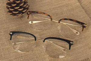 Classic metal half-frame optical glasses frame with stylish carved details for daily wear.