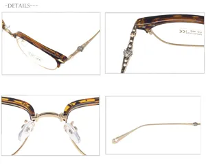 Tortoiseshell metal browline eyeglasses frame with gold temples and detailed cross decor for daily use.