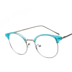 Occhiali trasparenti vintage mezza montatura, metallo leggero e montatura blu moda uomo donna.