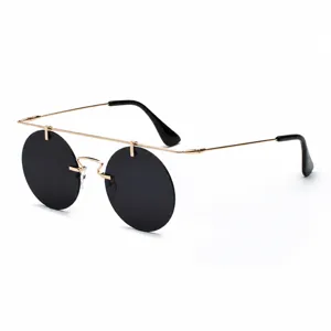 Lunettes de Soleil Rondes Sans Monture Rétro Hommes Femmes Monture Métal Légère Steampunk Lunettes Tendance Protection UV400 Bijoux