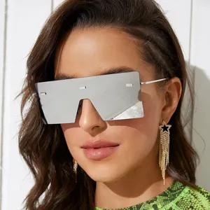 Gafas de sol de escudo con espejo plateado oversize para mujer estilo futurista