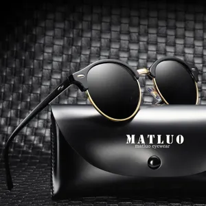 Fashion Unisex Round Half Frame Polarized Sunglasses Retro Semi-Rimless Metal Plastic Frame Anti-Glare UV400 Sun Protection Eyewear Everyday Travel Outing