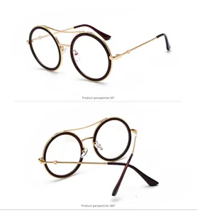 Gafas de sol redondas vintage de metal con doble puente para hombre y mujer moda chic