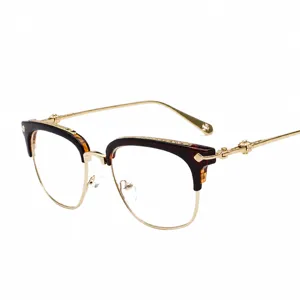 Retro Metal Plastic Contrast Color Square Spectacle Frames For Unisex Engraved Preppy Clear Lens Anti-Blue Light Prescription Ready Eyeglasses Frame