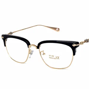 Retro black gold half frame glasses for women men vintage metal optical eyewear trendy